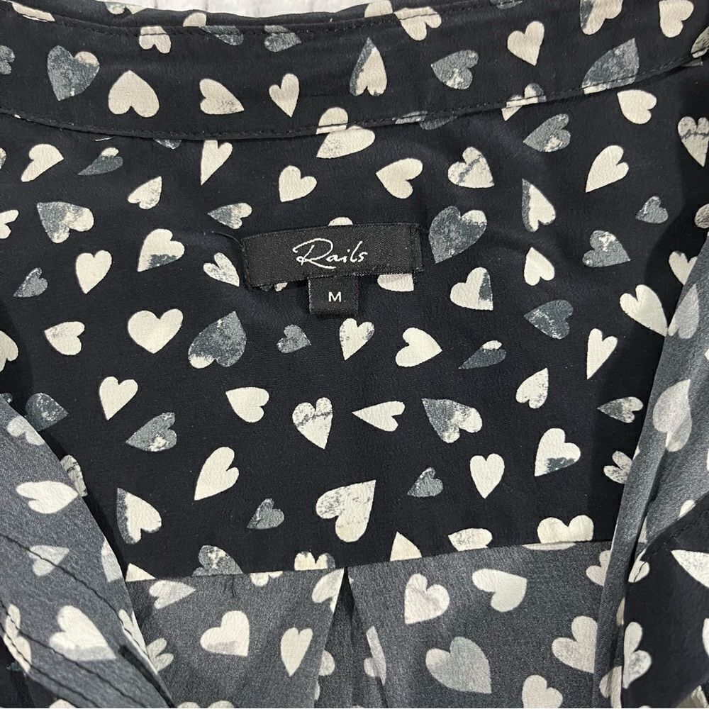 Rails | Kate Button Down Silk Black Corazon | Hea… - image 3